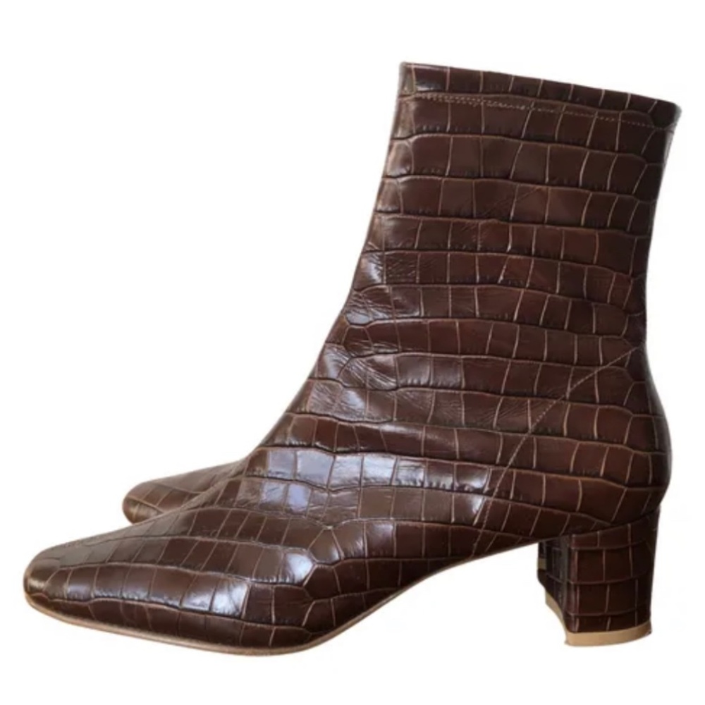 BY FAR Sofia Croco Embossed Leather Boot in Nutella